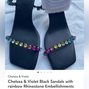 Chelsea & Violet Black Sandals with Multicolor Rhinestones